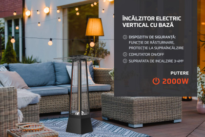 Ngrohës elektrik HR 1500W 2000W, llampë fibër karboni, IP44, i zi