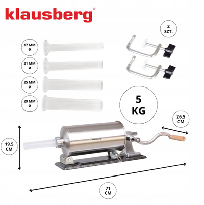 Mbushës për salsiçe Klausberg KB-7929, 5 kg, horizontal, çelik inox
