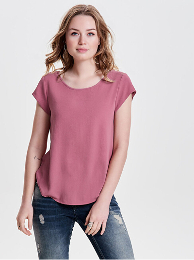 Bluzë ONLY Vic S / S Solid Noos Wvn Mesa Rose