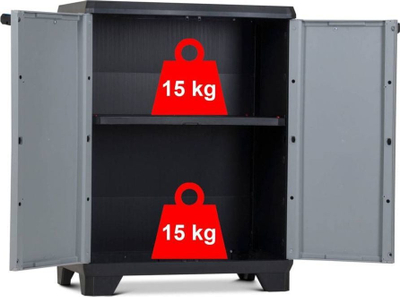 Dollap kopshti Keter Linear Low Cabinet, 1 raft i rregullueshëm, polipropilen rezistente, gri