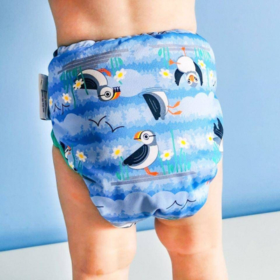 Mbështjellës pelene Close Caboo Wrap Blue Puffin, i ripërdorshëm, 3-16 kg, blu