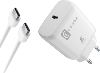 Karikues muri Cellularline Superfast, 25W, USB-C me kabllo USB-C, i bardhë