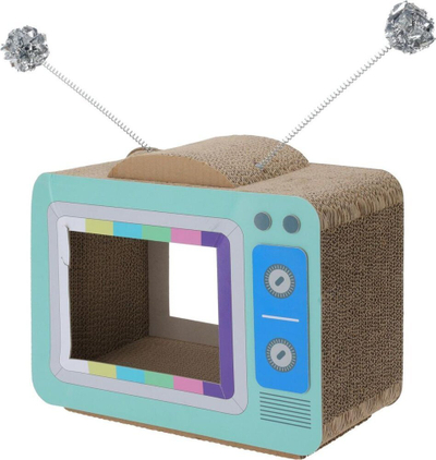 Gërvishtëse për mace Koopman si TV, 40 x 32.5 x 19 cm, karton, blu
