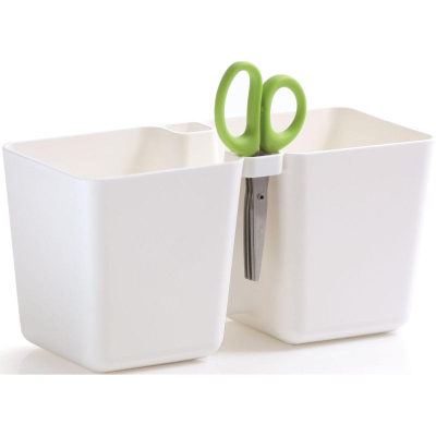 Vazo barishtesh Prosperplast Twins Cube, 2.5L, me gërshërë Herbs Cut, e bardhë