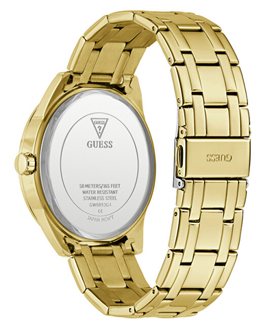 Orë dore GUESS Gold Tone, 44mm, analog, dyngjyrëshe ar dhe e zezë