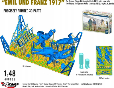 Figura modeluese Mirage Hobby WWI German FA(a) Units Crew Emil and Franz 1917, set ekuipazhi 2 veta, shkalla 1:48