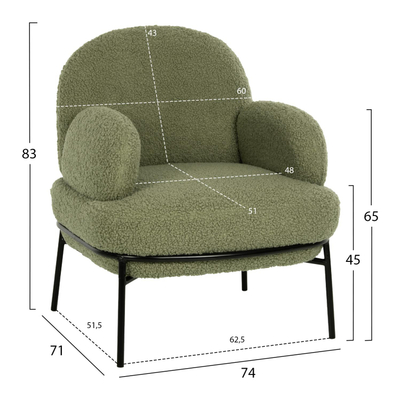 Kolltuk Agnes 74x71x83Hcm (HM9525.27), gjelbër/ zezë