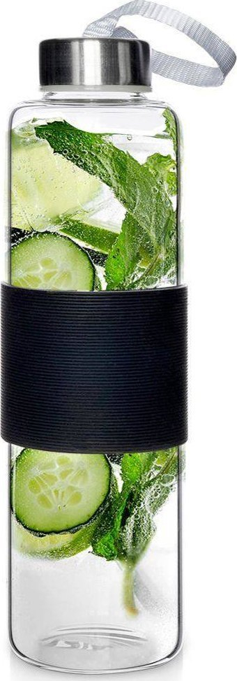 Shishe uji Durable, qelq borosilikat 600 ml, mbështjellës silikoni, e tejdukshme me të zezë