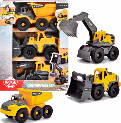 Set lodrash ndërtimi Dickie Toys Volvo Construction Site Vehicles, 3 automjete, 16 cm, shumëngjyrëshe
