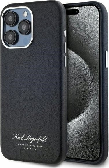 Mbrojtëse telefoni Karl Lagerfeld Grained PU Hotel RSG, për iPhone 15 Pro Max, MagSafe, e zezë
