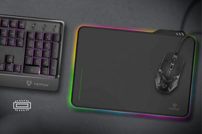Mousepad gaming Vertux FluxPad, LED RGB, sipërfaqe rezistente ndaj ujit, i zi
