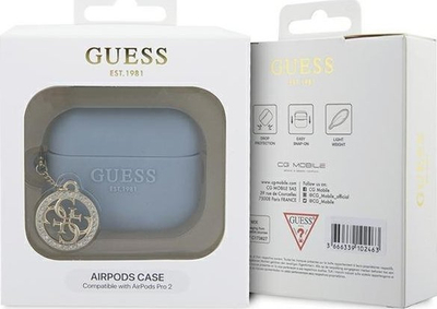 Kuti mbrojtëse Guess Rubber Diamond për AirPods Pro 2, silikon, me varëse zbukuruese, blu e çelët