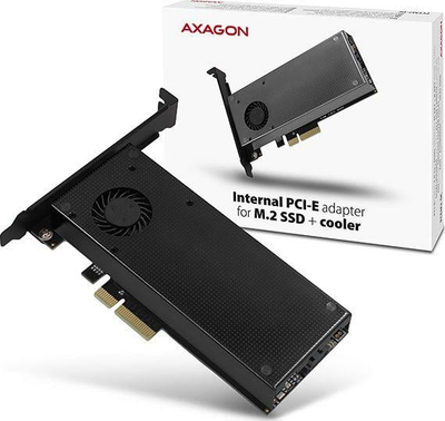 Përshtatës Axagon PCI-E x4 to 2x M.2 NVMe dhe ftohje aktive SATA