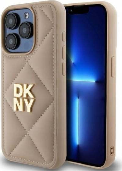 Kapak telefoni DKNY DKHCP15XPQDSLE për iPhone 15 Pro Max 6.7", dizajn quilted, bezhë