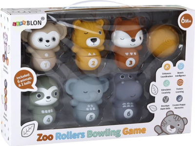Set bowling për kalamaj Leantoys Zoo Rollers, 6 kunja, 1 top, shumëngjyrësh