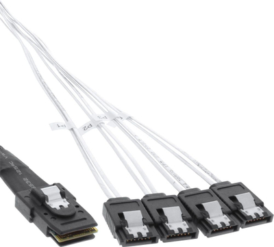 Kabllo InLine SFF 8087 në 4x SATA, 1m, e bardhë